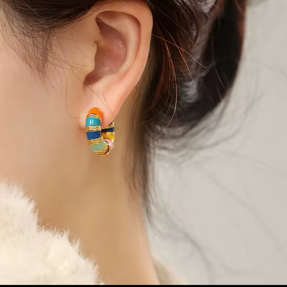 Huitan Vibrant Orange and Blue Stud Earrings